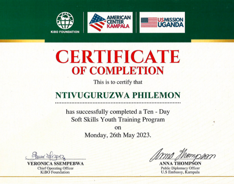 Soft Skills Youth Training certificate from American Embassy Program